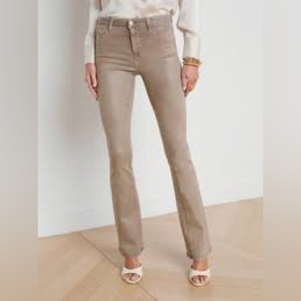 EUC L'AGENCE Tati Coated Micro Boot Jean in Rye Coated | Tan Denim Jeans Sz 24
